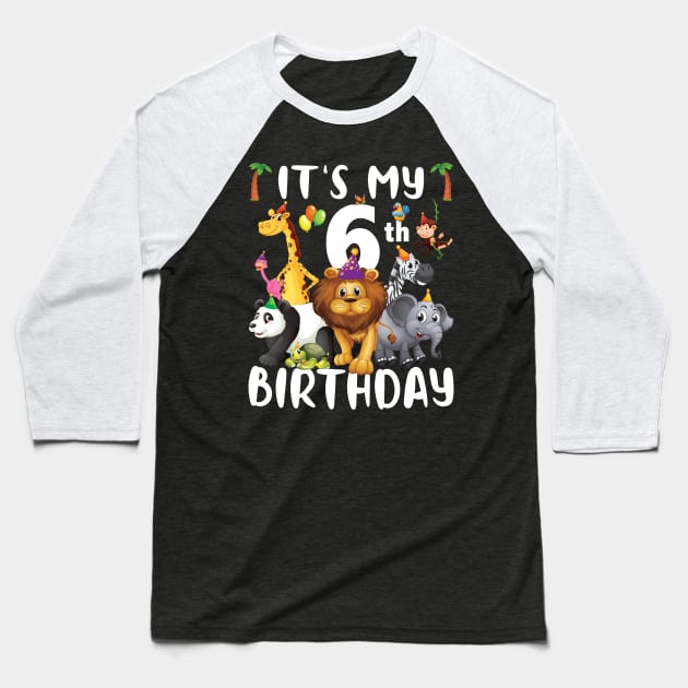 Its My 6th Birthday Safari Jungle Zoo Lovers Birthday Party Baseball T-Shirt by Sowrav